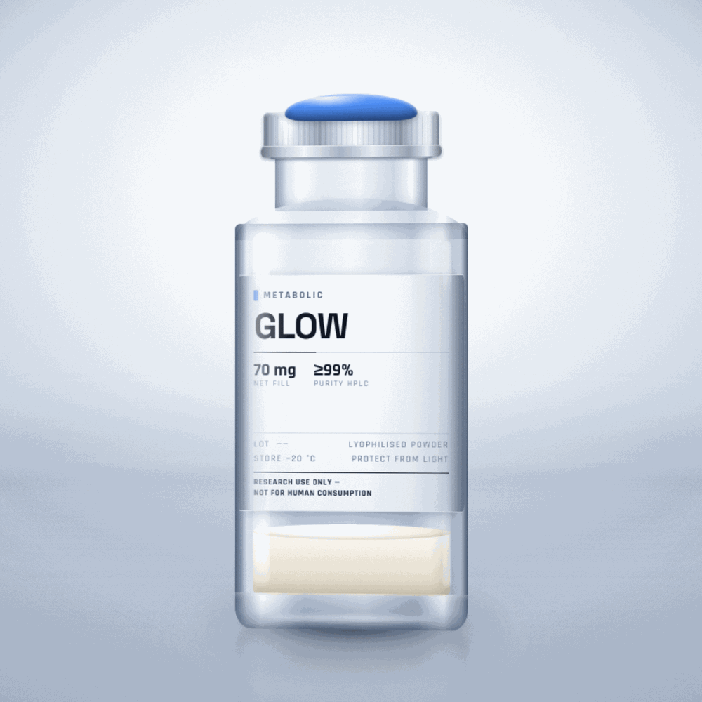GLOW — lyophilised research compound vial, ≥99% purity, for laboratory research use only